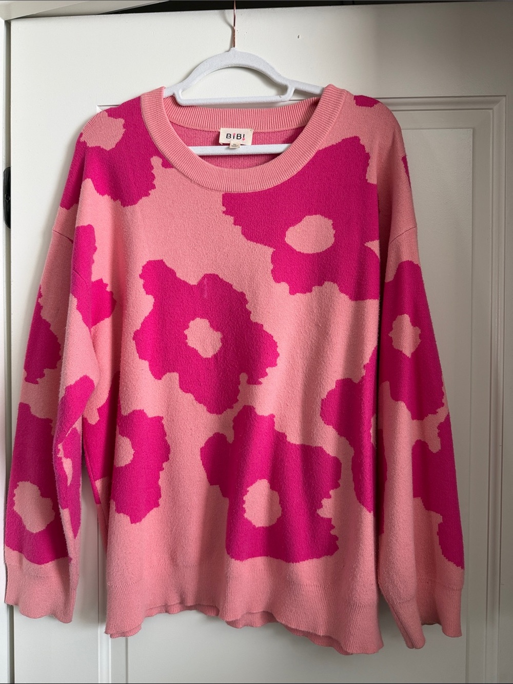 BiBi Pink & Hot Pink Floral Crewneck Sweater
